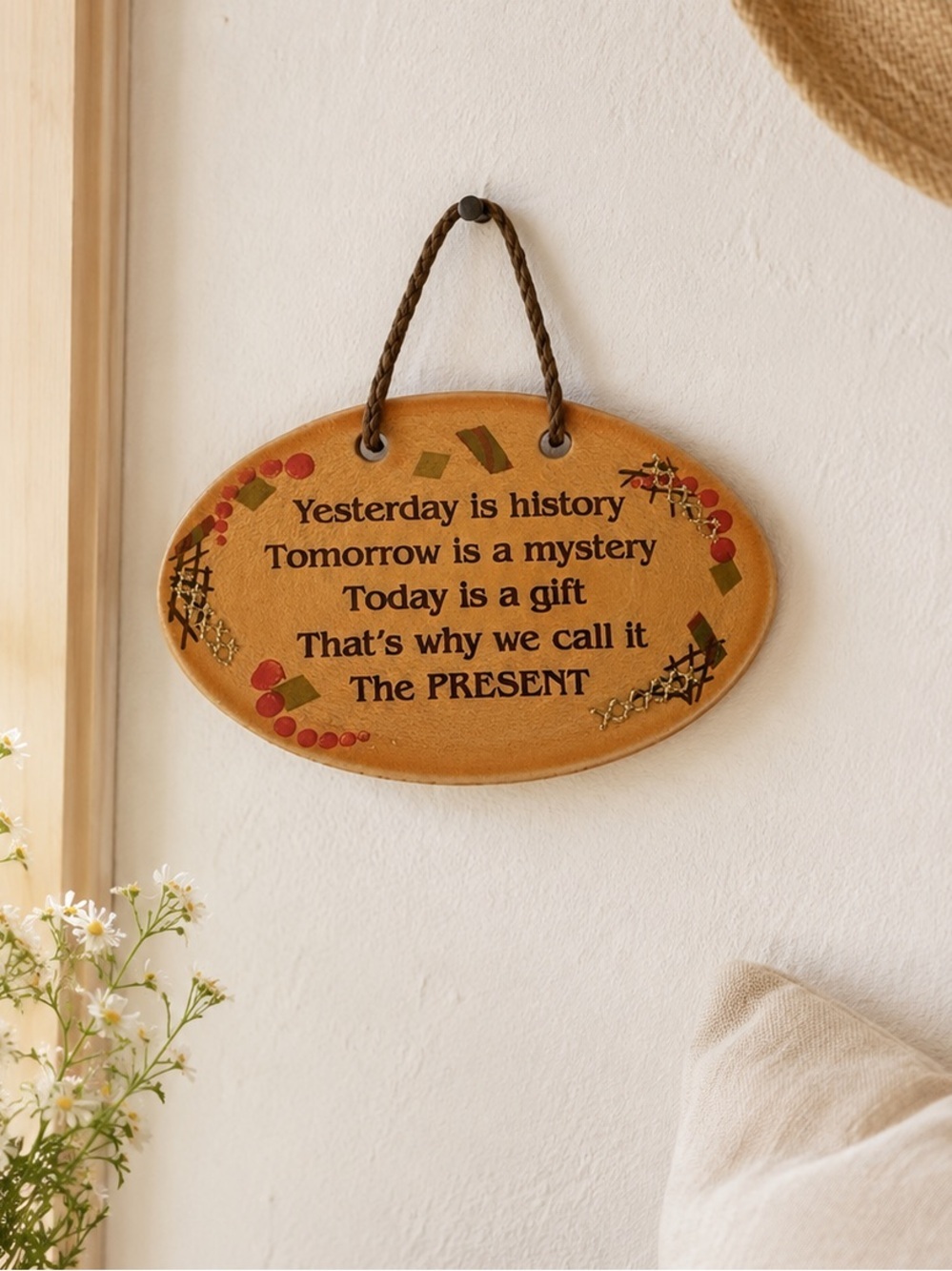 Mountaine Meadows
Pottery Wall Hanging
Plaque USA Yesterday Is History....